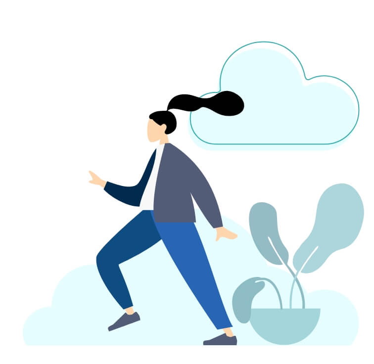 A woman running past a cloud