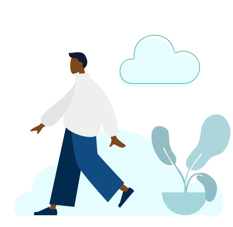 A man walking past a cloud